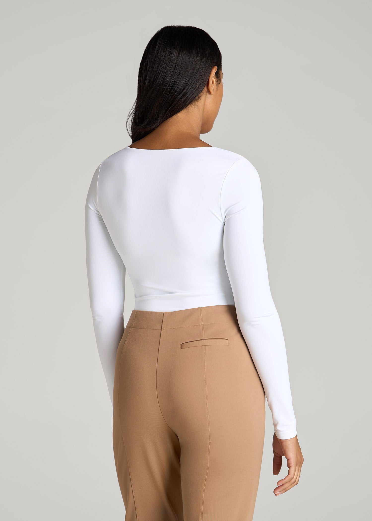 Long Sleeve Square Neck Bodysuit for Tall Women in Bright White