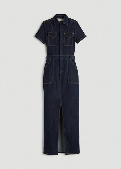 Maxi Denim Dress for Tall Women in Rinse Wash