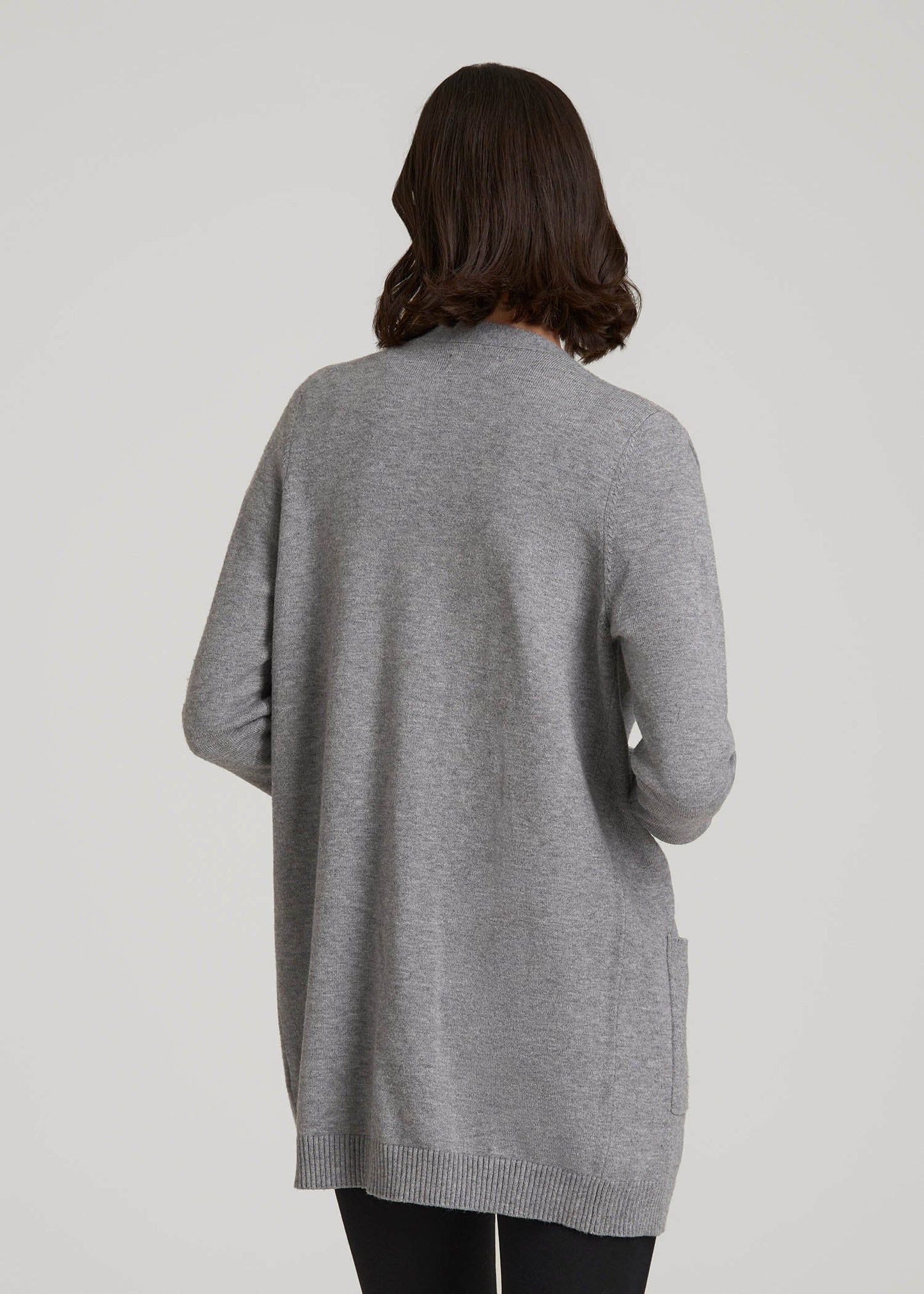 Open-Front Long Cardigan Sweater for Tall Women in Ash Grey Mix