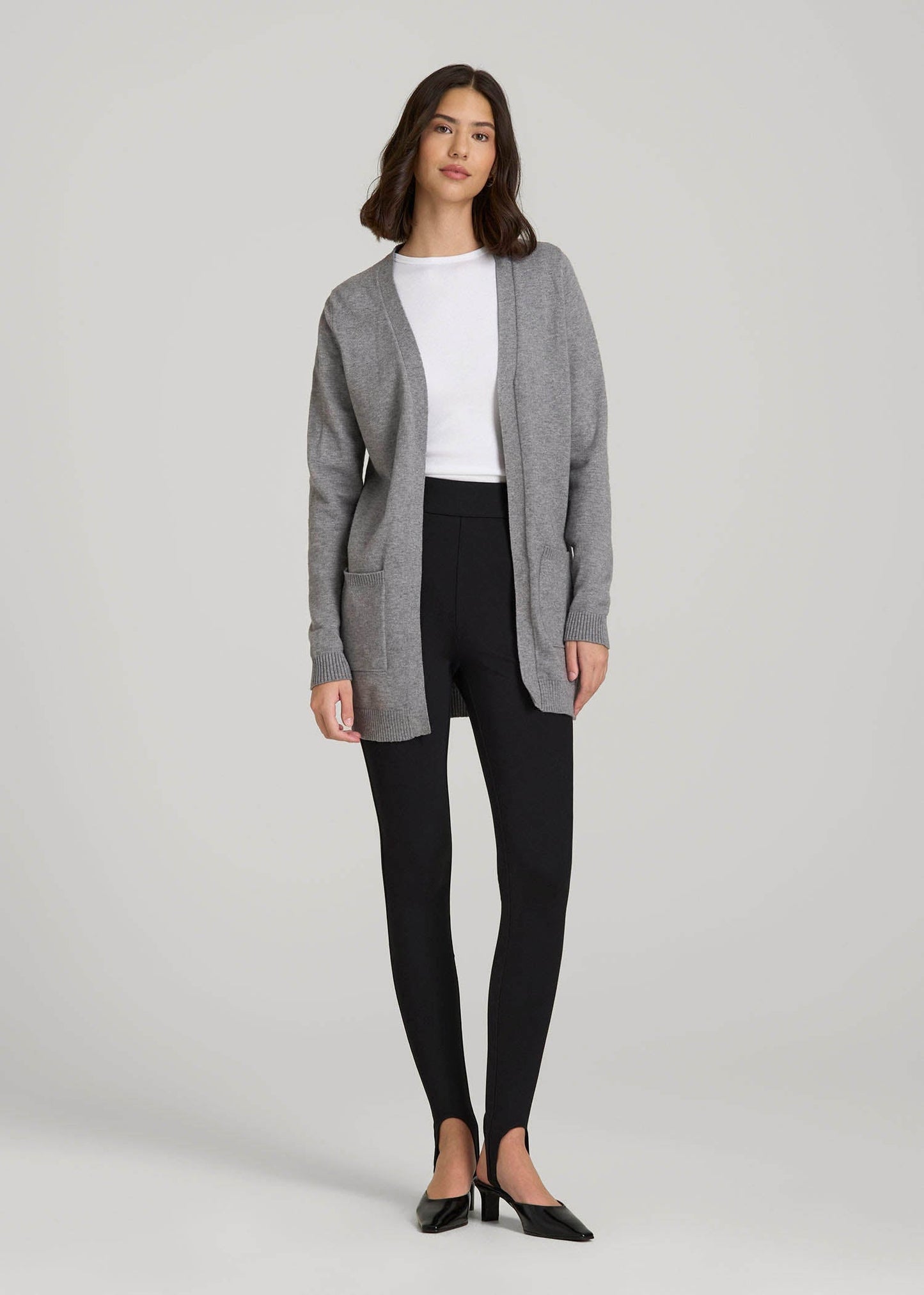 Open-Front Long Cardigan Sweater for Tall Women in Ash Grey Mix