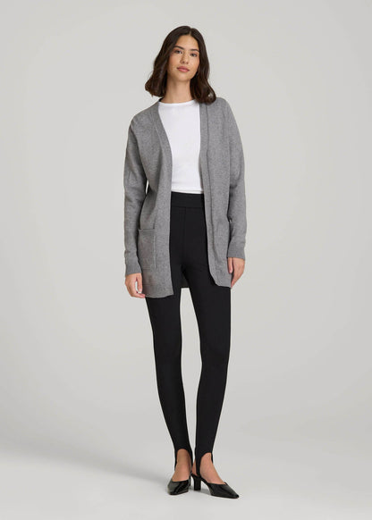 Open-Front Long Cardigan Sweater for Tall Women in Ash Grey Mix