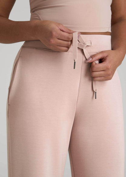 Pull-On Tie Waist Wide Leg Pants for Tall Women in Desert Rose