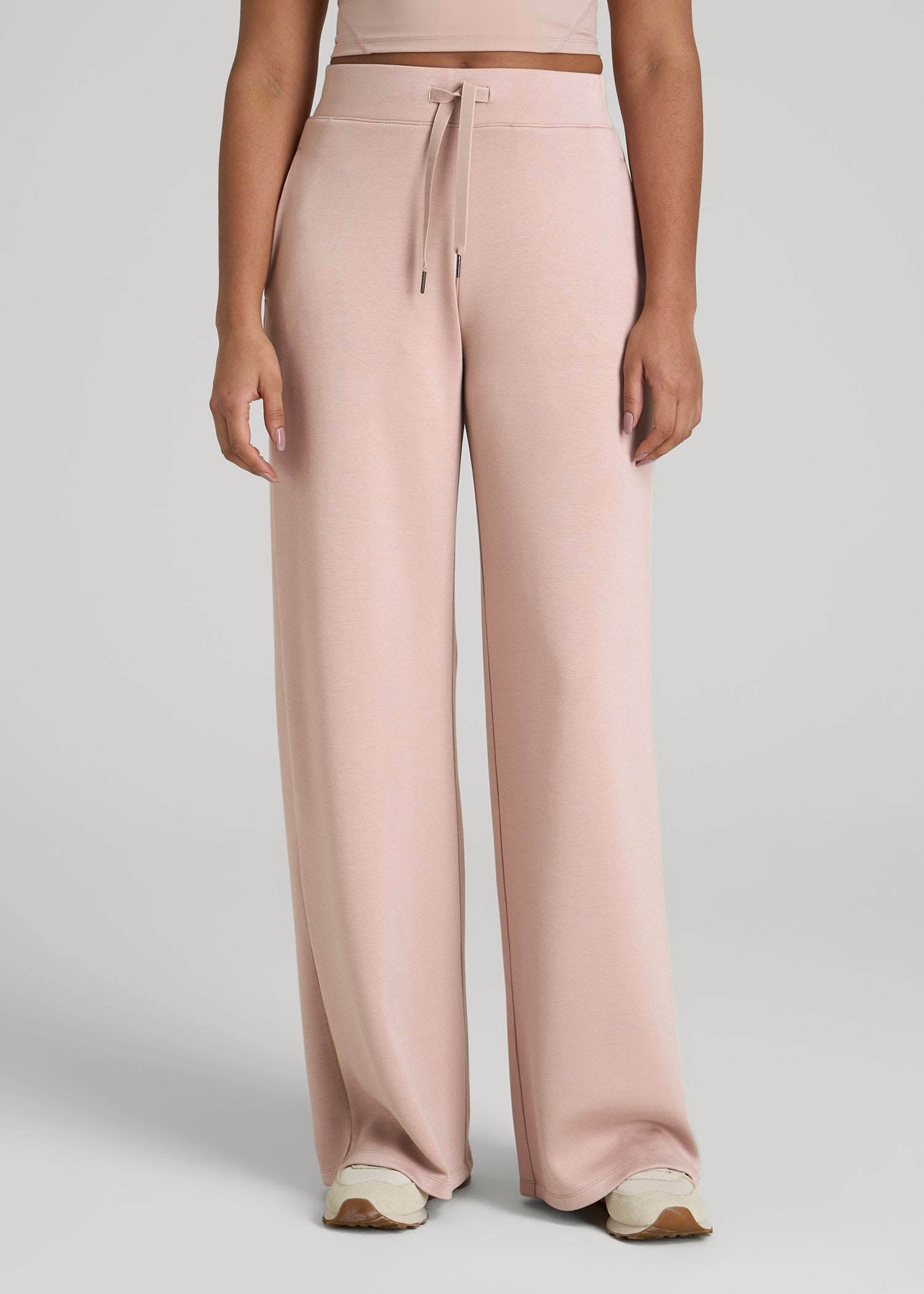 Pull-On Tie Waist Wide Leg Pants for Tall Women in Desert Rose