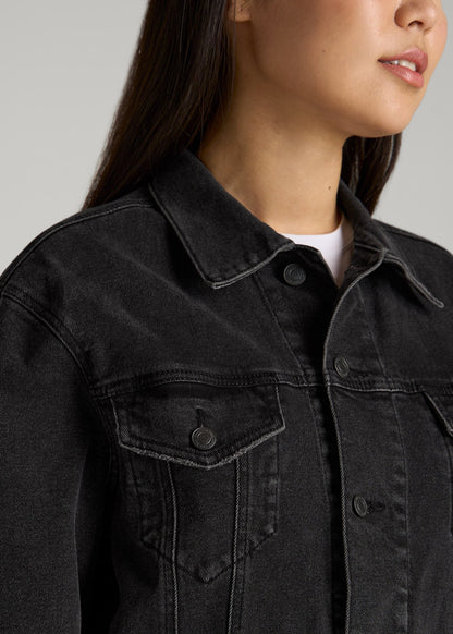 Women's Relaxed Denim Jacket for Tall Women in Black Stone Wash
