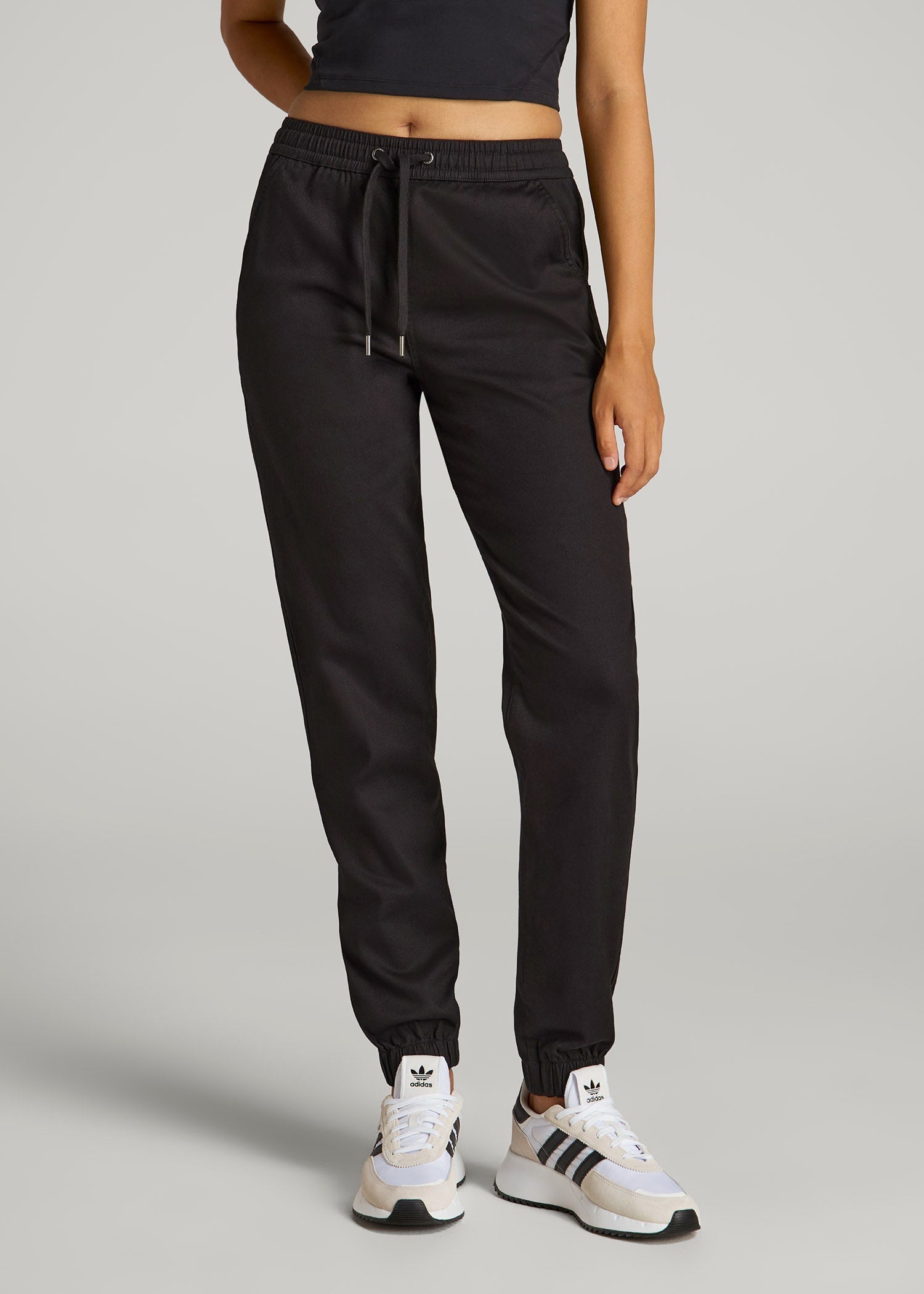Twill Jogger Pants for Tall Women in Black
