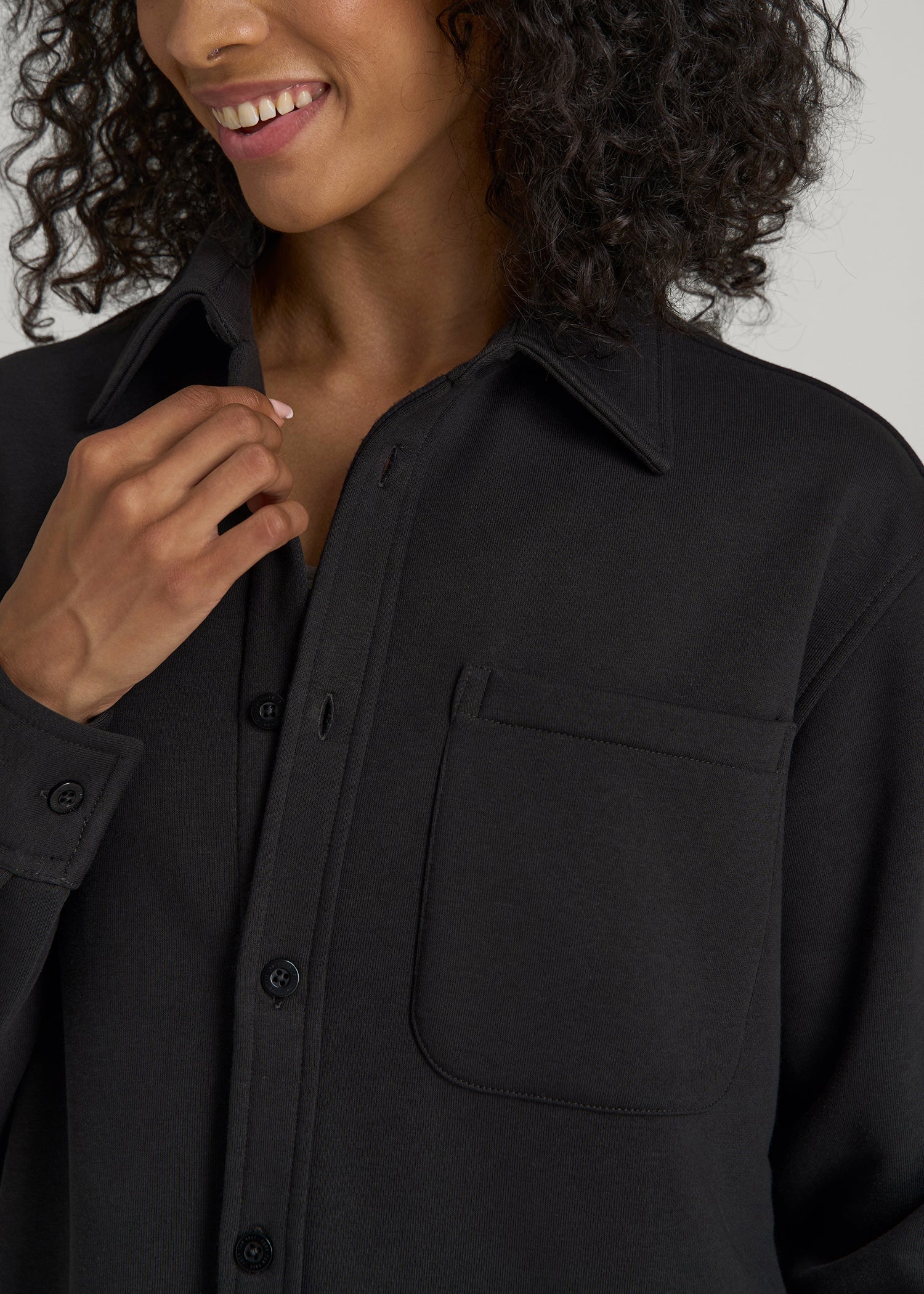 Wearever 2.0 Fleece Shacket for Tall Women in Graphite Black