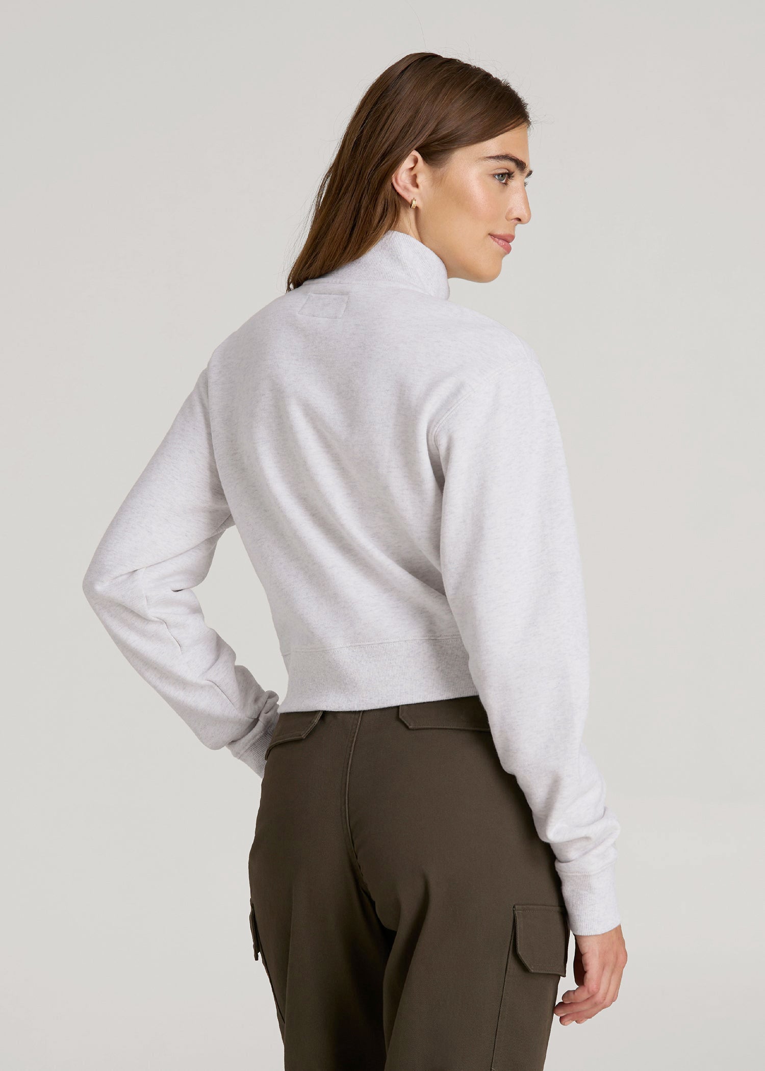 Wearever 2.0 Fleece Half-Zip Cropped Sweatshirt for Tall Women in Heather Cloud White