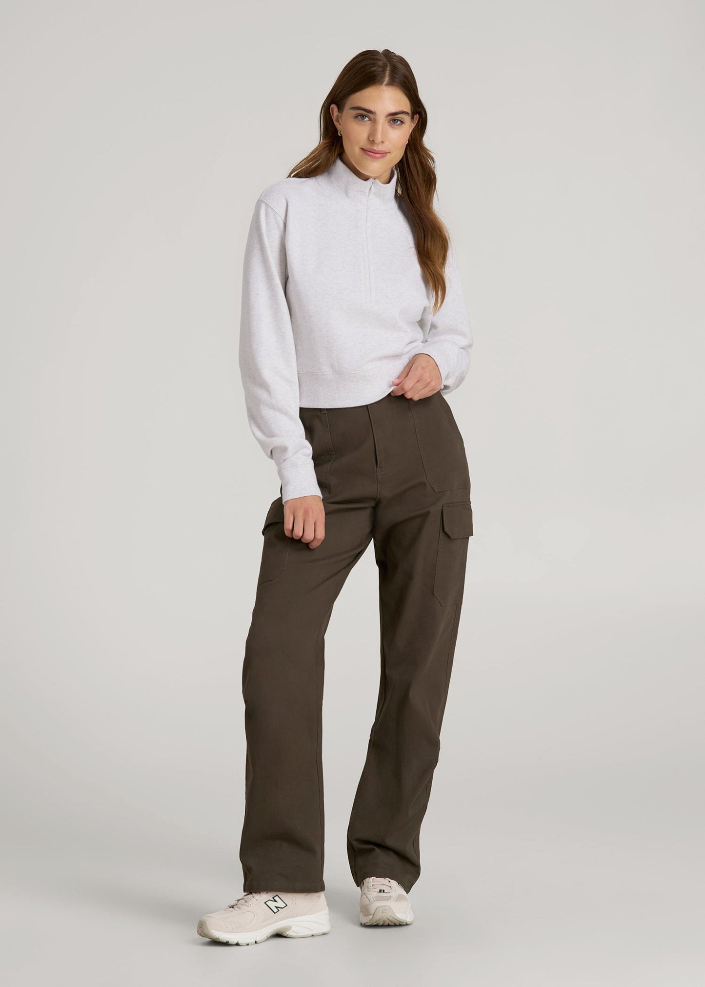 Wearever 2.0 Fleece Half-Zip Cropped Sweatshirt for Tall Women in Heather Cloud White