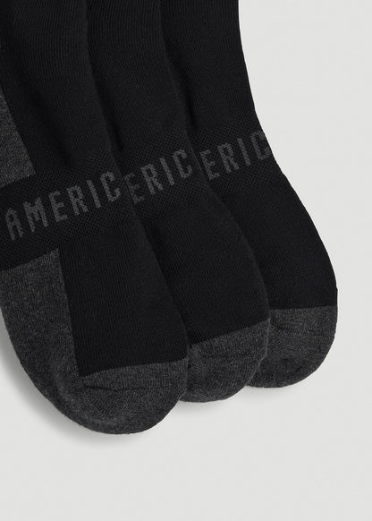 3-Pack Crew Socks for Tall Men in Black with Grey