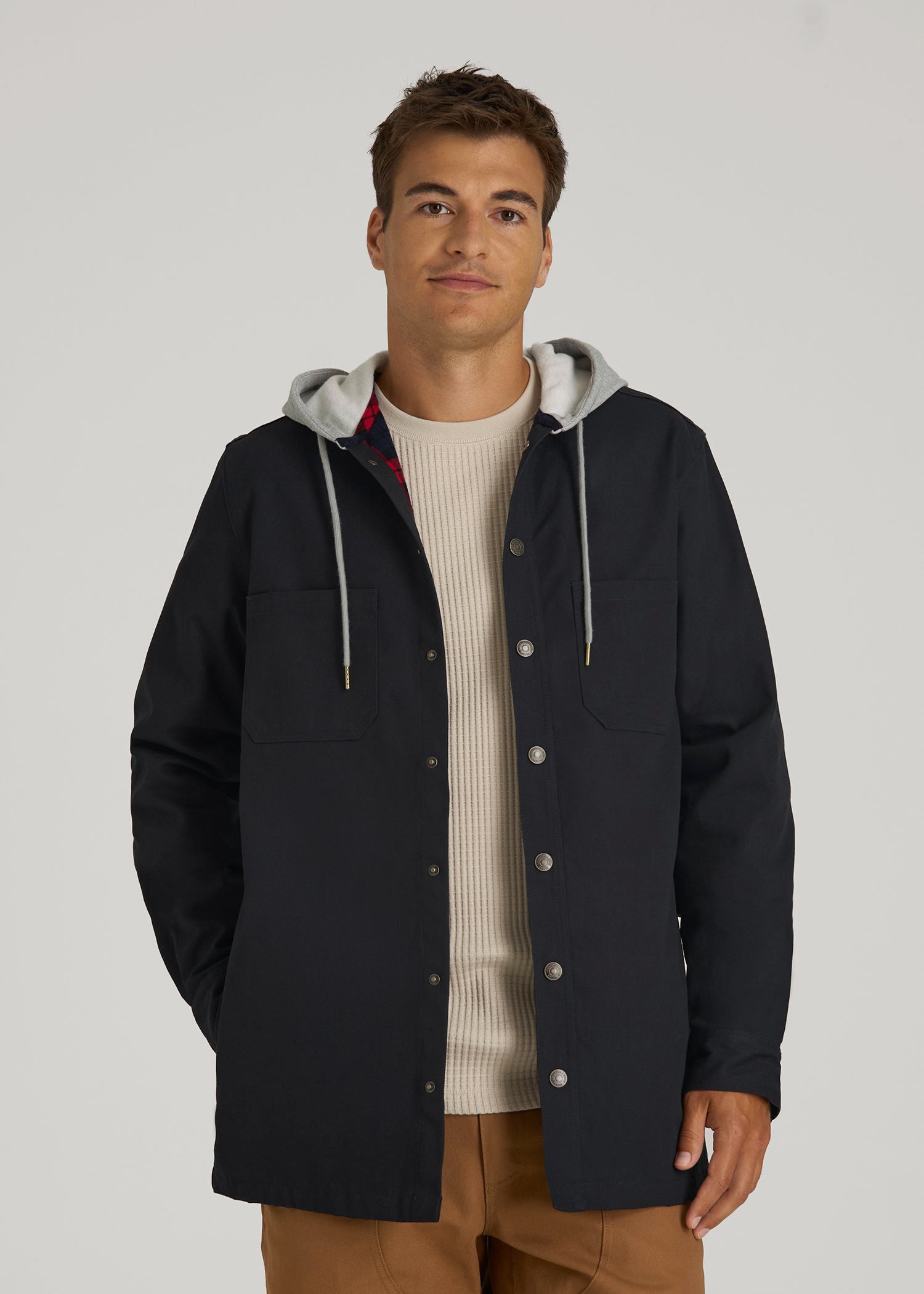 LJ&S Flannel-Lined Canvas Shirt Jacket for Tall Men in Black