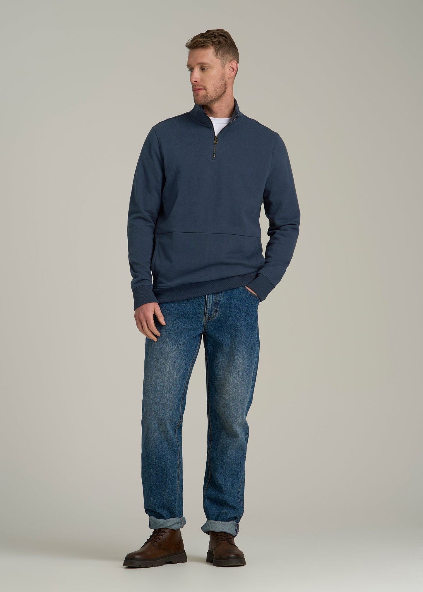 LJ&S Heavyweight Quarter-Zip Pullover for Tall Men in Vintage Midnight Navy