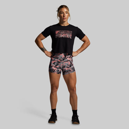 BP Flag Crop Tee (Black/Pink Woodland)
