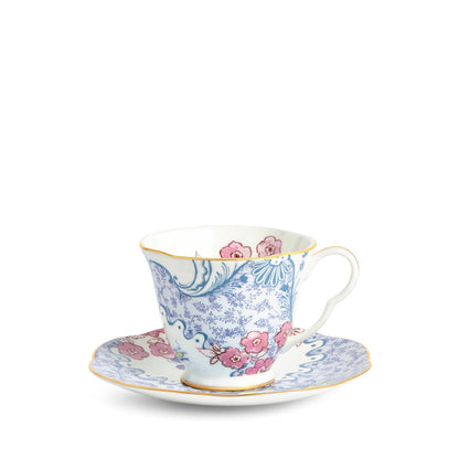 Butterfly Bloom Blue and Pink Teacup and Saucer