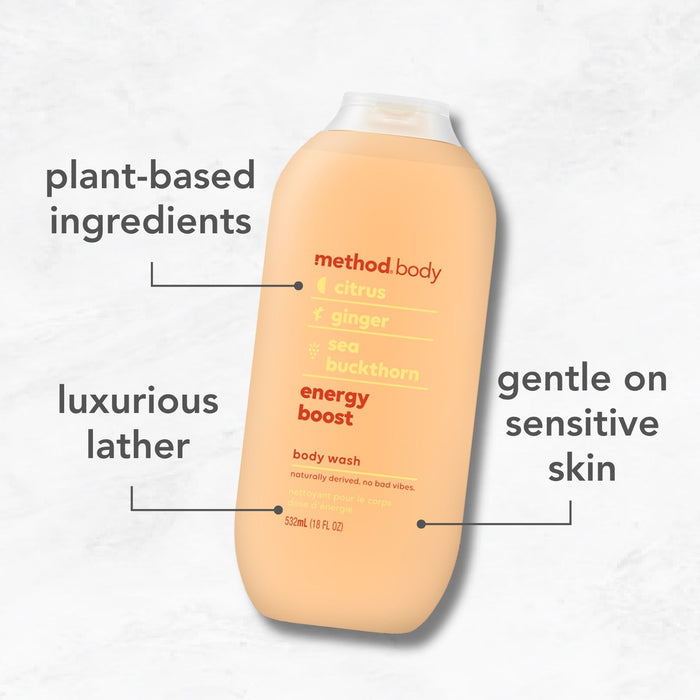 (carton of 6) body wash 532ml - energy boost
