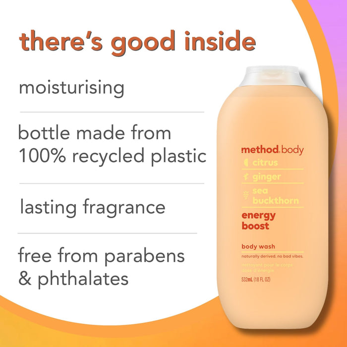 (carton of 6) body wash 532ml - energy boost