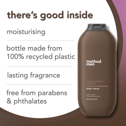 (carton of 6) body wash 532ml - sandalwood + vetiver
