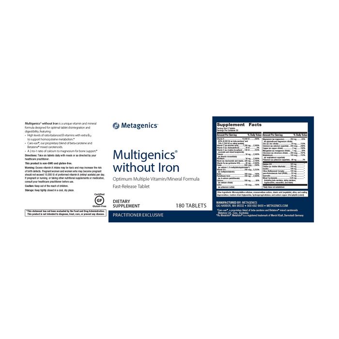 Multigenics Intensive Care W/ Iron 180ct Ortho Molecular