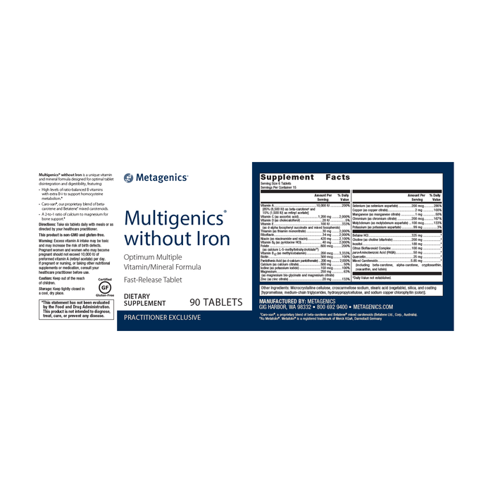 Multigenics W/O Iron 180ct Ortho Molecular