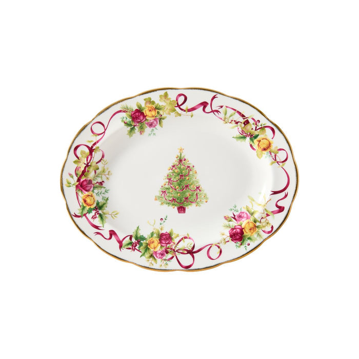Old Country Roses Christmas Tree Oval Platter