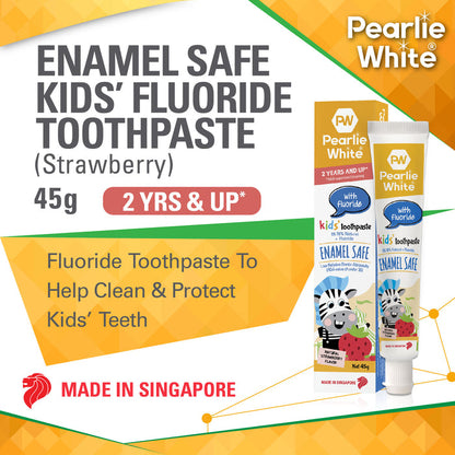 Pearlie White Enamel Safe Kids’ Fluoride Toothpaste (Strawberry) 45g