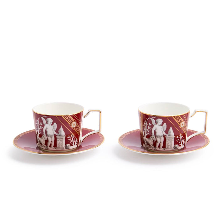 Renaissance Red Teacup Saucer Set of 2