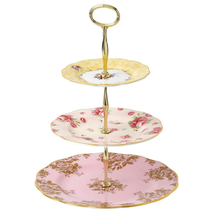 Royal Albert 100 Years of Royal Albert 3-Tier Cake Stand "“ Bouquet, Golden Roses and Rose Blush