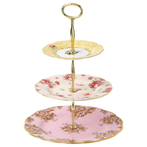 Royal Albert 100 Years of Royal Albert 3-Tier Cake Stand "“ Bouquet, Golden Roses and Rose Blush