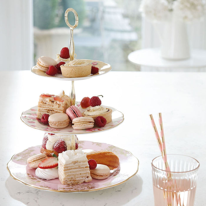 Royal Albert 100 Years of Royal Albert 3-Tier Cake Stand "“ Bouquet, Golden Roses and Rose Blush