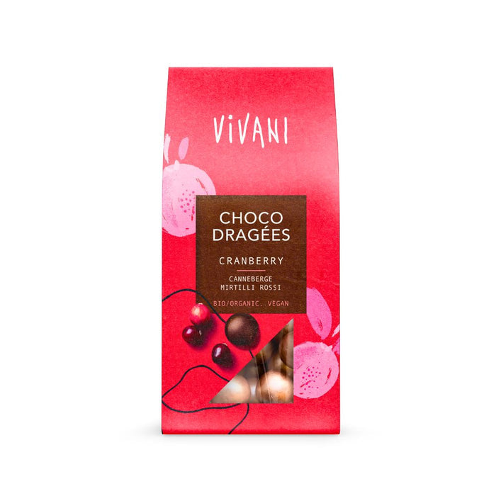 Vivani Choco Dragees Cranberry 75G