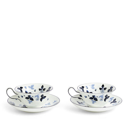 Wild Strawberry Inky Blue Teacup Saucer Set of 2