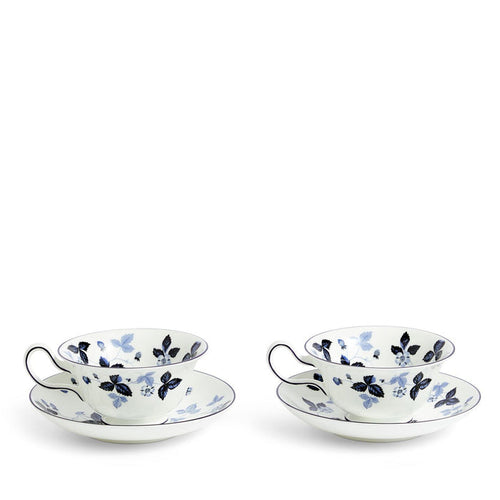 Wild Strawberry Inky Blue Teacup Saucer Set of 2