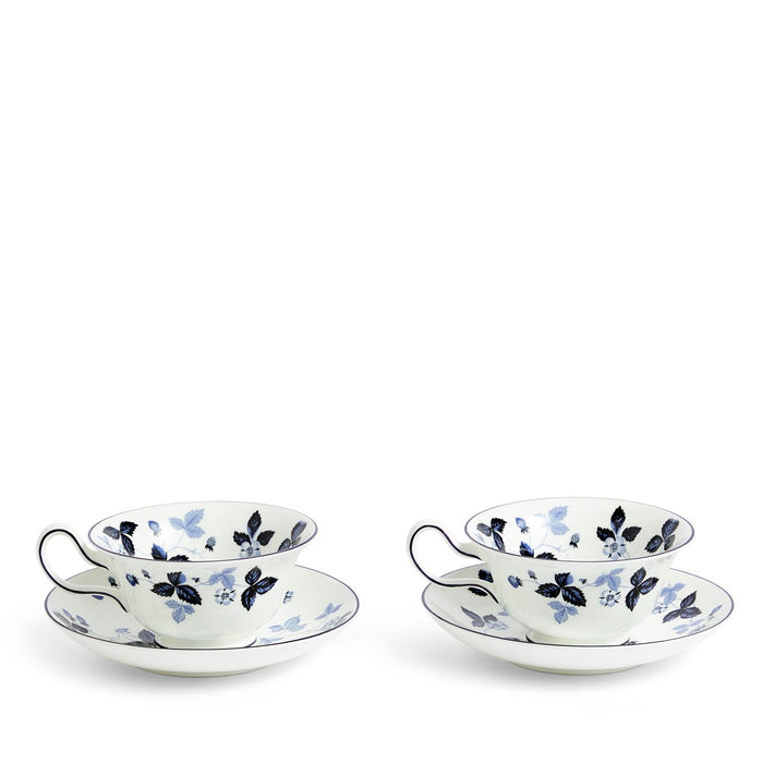 Wild Strawberry Inky Blue Teacup Saucer Set of 2